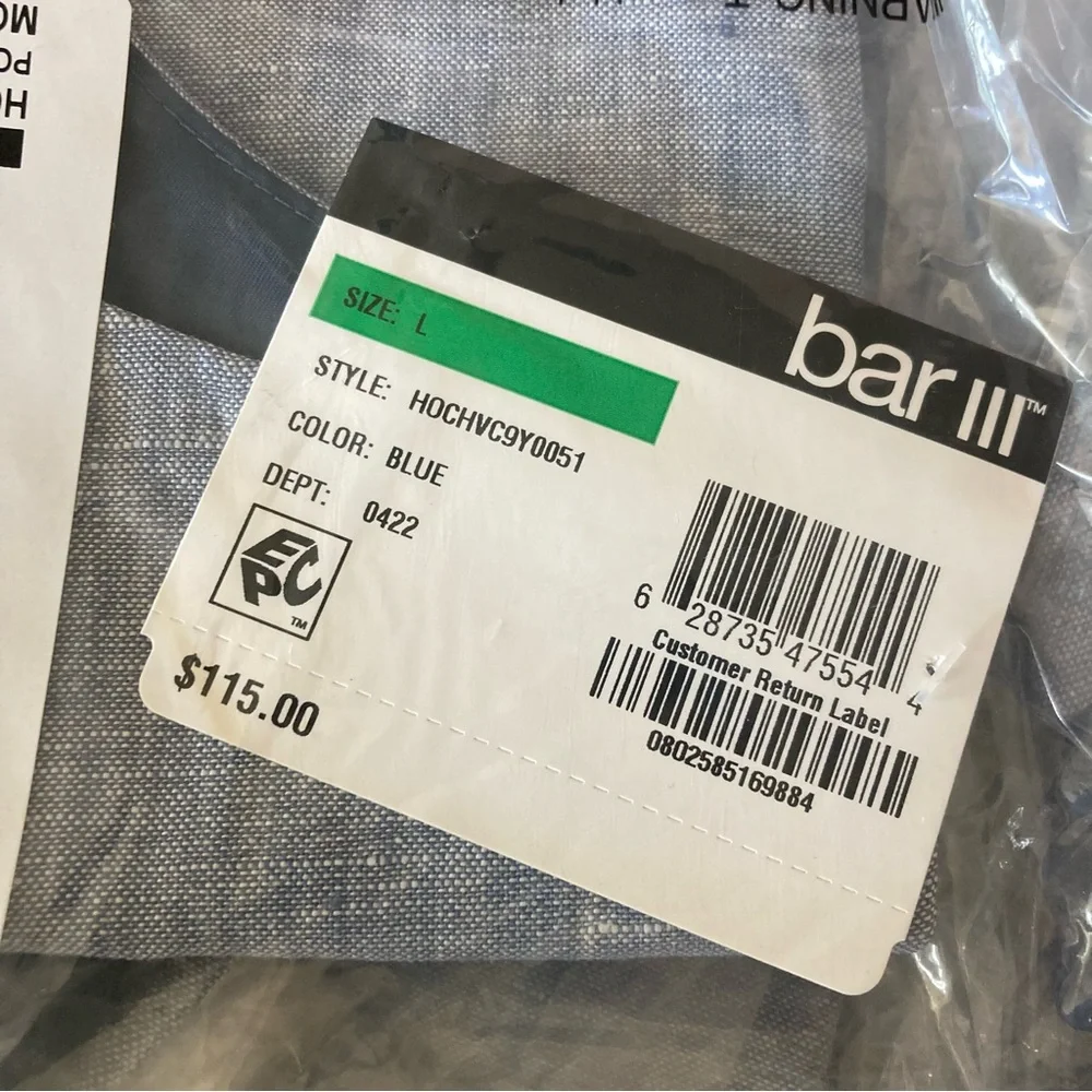 Bar III Mens Slim Fit 100% Linen Suit Vest Blue Size Large‎ E091417